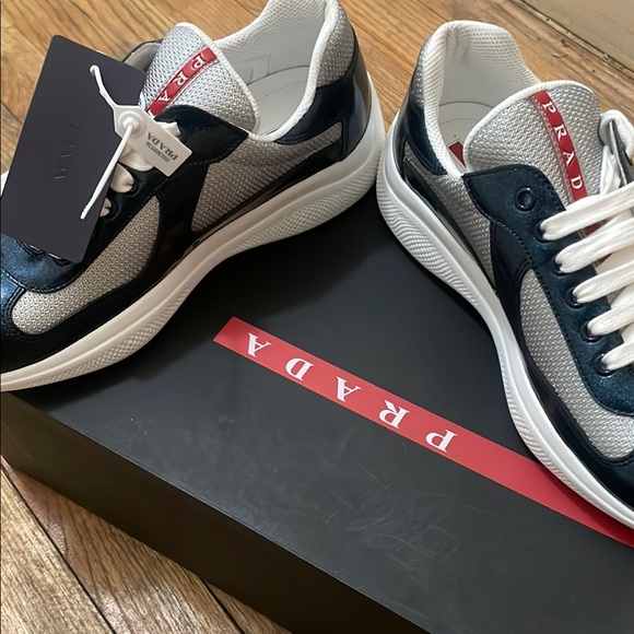 Prada Men's Blue and White Sneakers - Picture 5 of 7